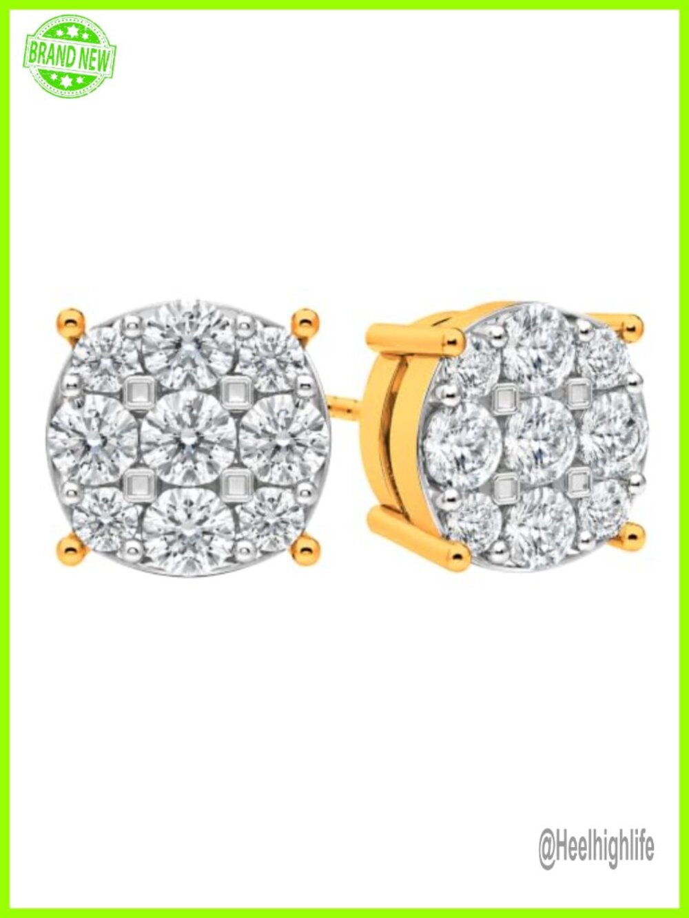 CVD Lab Grown Diamond Cluster Stud Earrings 14K Gold Post Sterling Silver